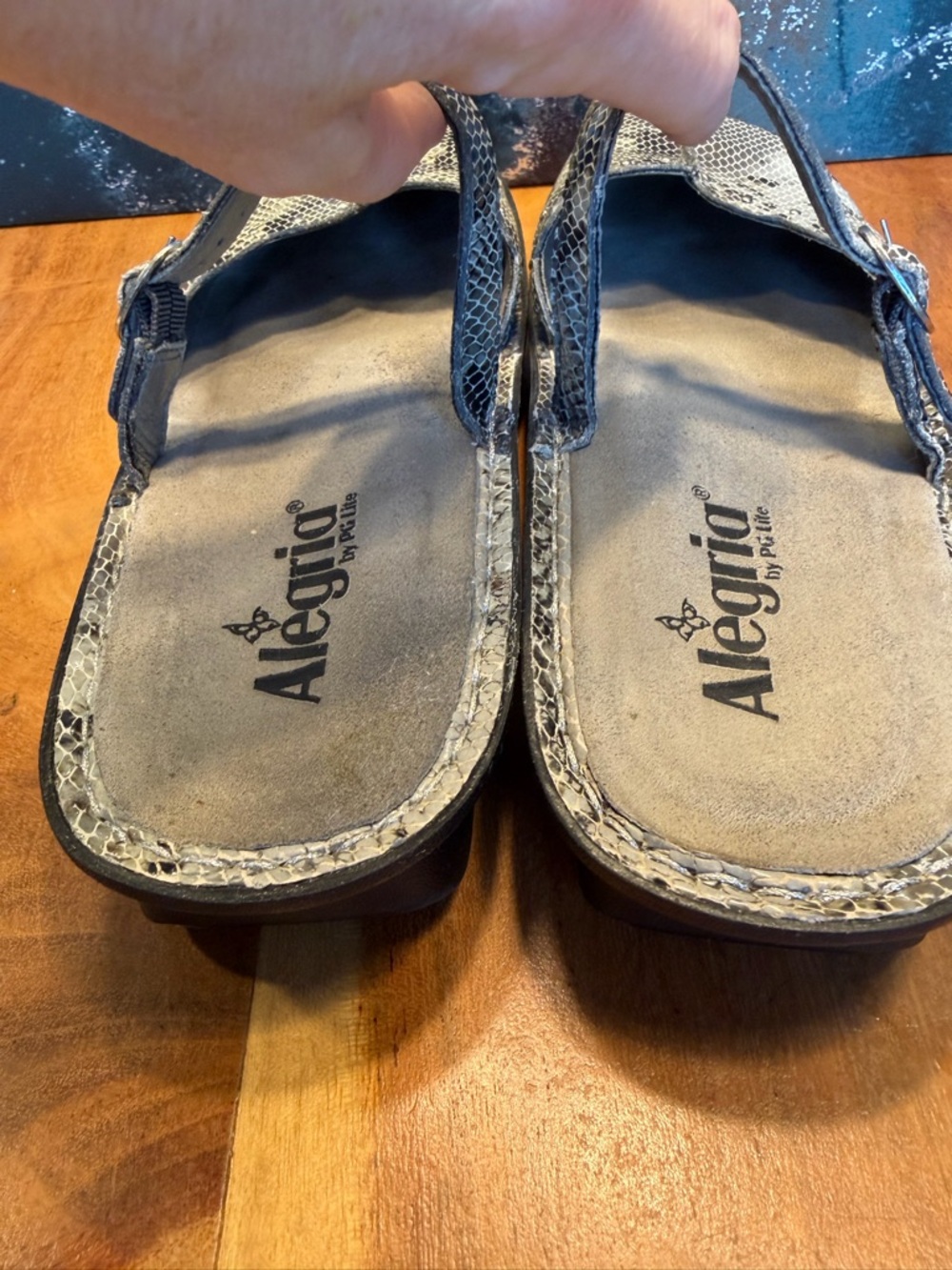 Alegria Boho Snakeskin Leather Mary Jane Clog Mule Gray/Black (GUC) - Picture 15 of 16